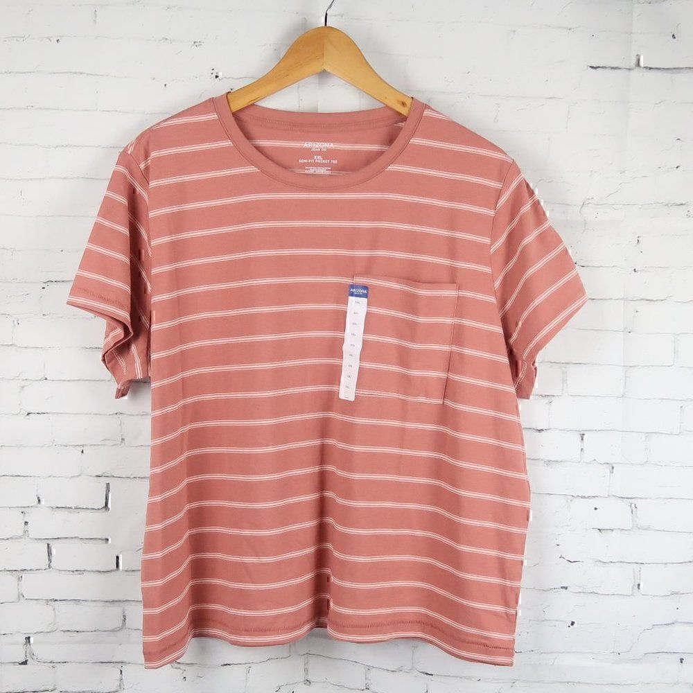 ARIZONA JEAN CO DUSTY ROSE STRIPE SEMI FIT POCKET TEE SIZE XXL NWT